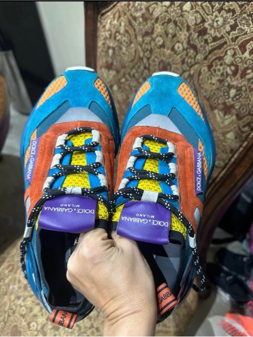 Dolce & Gabbana Kids Blue, Orange & Purple Suede-Trim Sneakers